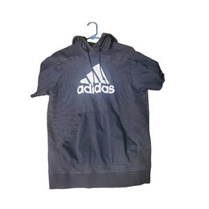 Adidas Black Gray Sport ID Short Sleeve Pullover Hoodie Logo CV3224 Men’s Size M